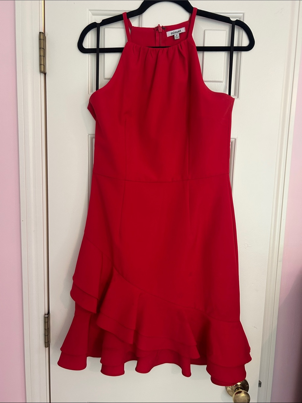 Minuet Red Halter Ruffle Mini Dress